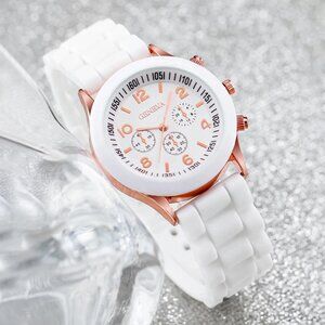 Vacation Women's Casual Silicone Band Analog Quartz Watch Heart Pearls Jewelry